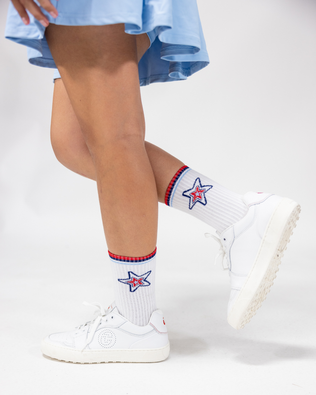 Stars Knee High Socks - White / Navy
