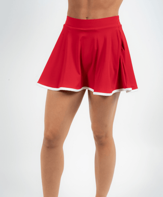 Golden Skort Red — Women's Golf Skort, front view, cropped at the waist