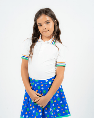 Marie Polo White / Jade Green — Girls' Golf Polo