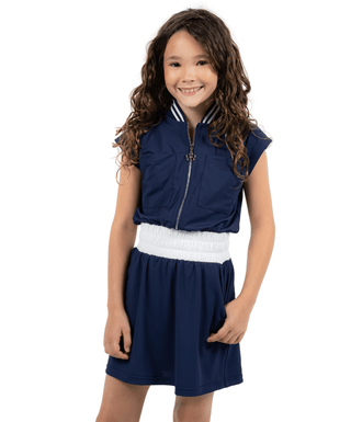 Patti Dress Navy — Girls' Golf Dress, front view, full length