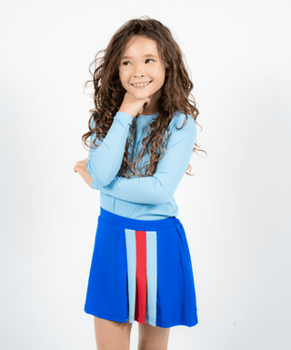 RB LS Shirt Caro Blue — Girls' Golf Long Sleeve, front view