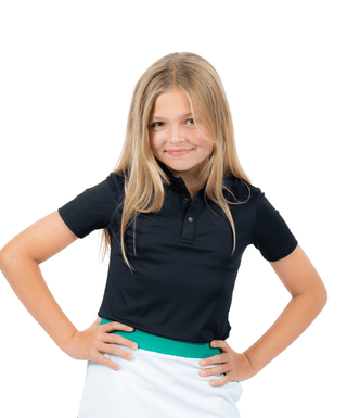RB Polo Black — Girls' Golf Polo, front view, full length