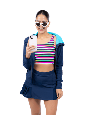 Rockstar Hoodie Navy — Women's Golf Hoodie, front view, full length