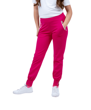 Rockstar Pants Magenta — Girls' Golf Joggers, front view, cropped at the waist