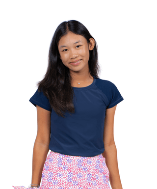Rockstar Tee Navy — Girls' Golf Tee, front view, full length