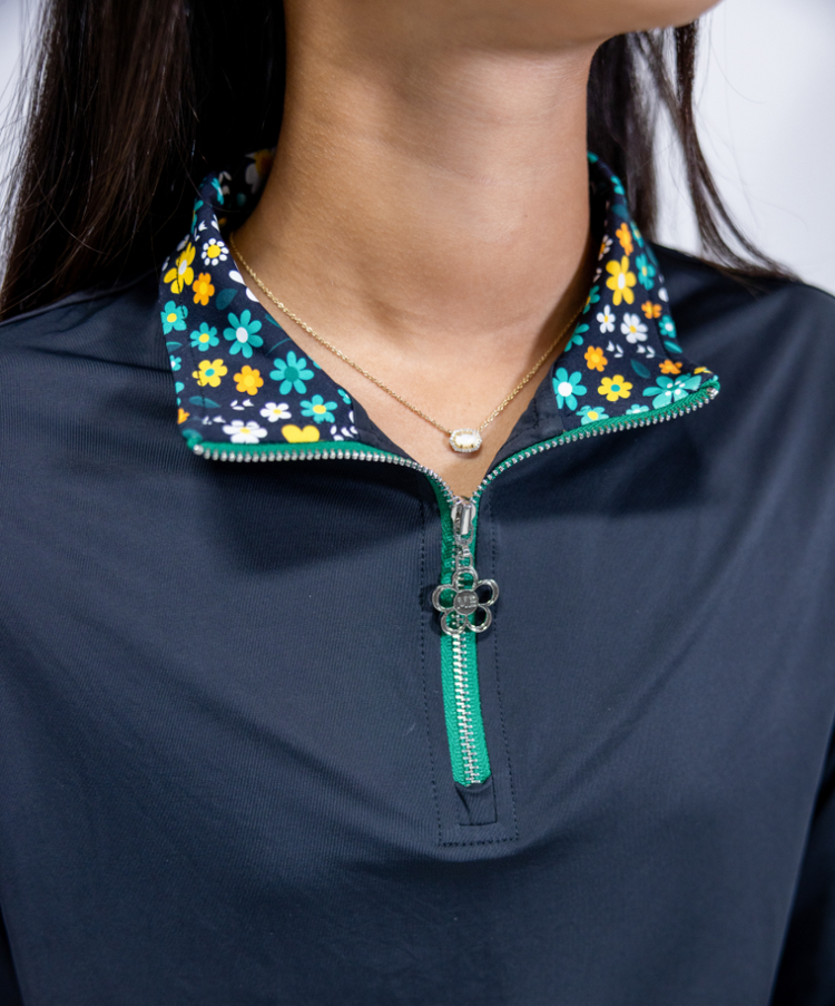 Birdie Vibes LS Shirt - Black / Green Garden