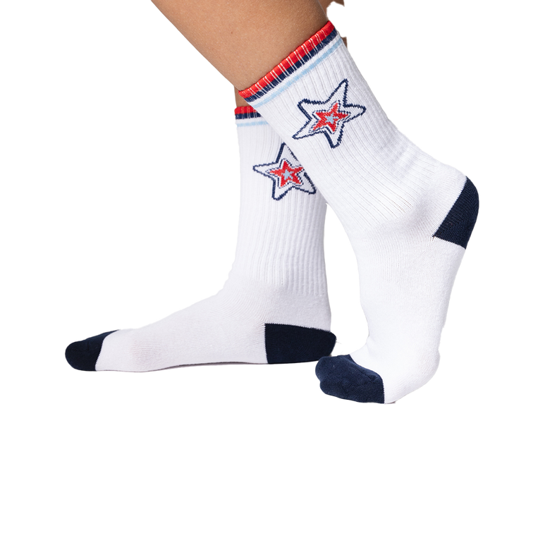 Stars Knee High Socks - White / Navy
