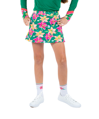Alice Skort Queen Floral — Girls' Golf Skort, front view, full length on model