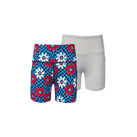 Biker Shorts Combo - Rwb / White