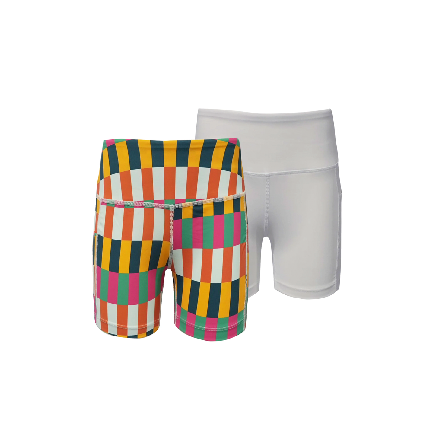 Biker Shorts Combo - Color Check / White