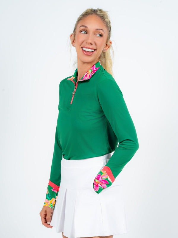 Birdie Vibes LS Shirt Women's - Green / Queen Floral