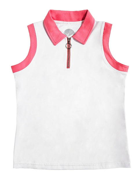 Birdie Vibes Sleeveless Polo - White / Rose Pink