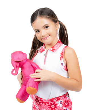Birdie Vibes Sleeveless Polo Pink Flowerchild Check — Girls' Golf Polo, front view