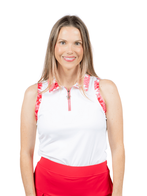 Birdie Vibes Sleeveless Polo Women's - Pink Flowerchild Check