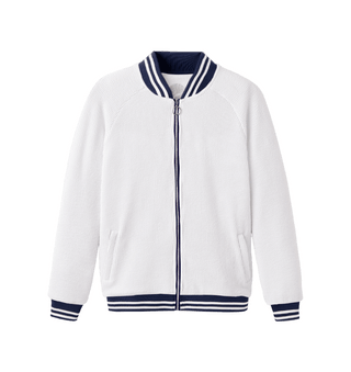 Girl Power Jacket White — Golf Jacket, front view, flat lay, zipped