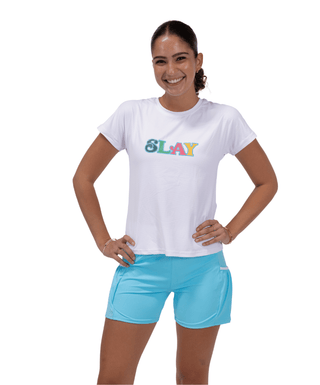 Girl Power Short Sky Blue — Golf Shorts, front view, full length