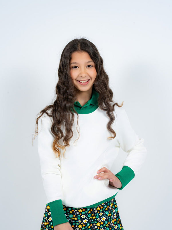 Golden Pullover - White / Lucky Green