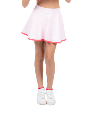 Golden Skort Petal Pink — Women's Golf Skort, front view, cropped at the waist