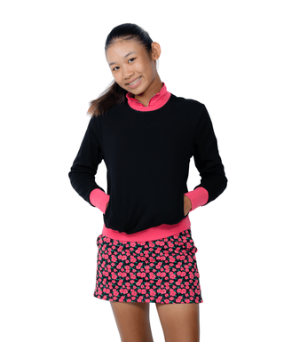 Hit Bombs Pullover Black / Rose Pink — Girls' Golf Pullover, front view, full length