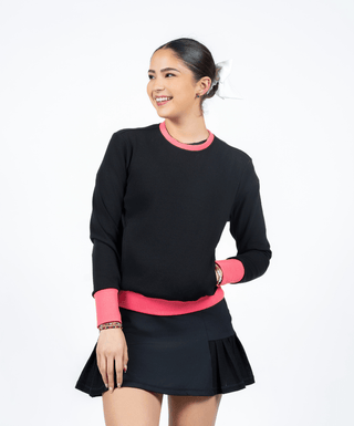 Hit Bombs Pullover Black / Rose Pink — Women's Golf Pullover, front view, full length