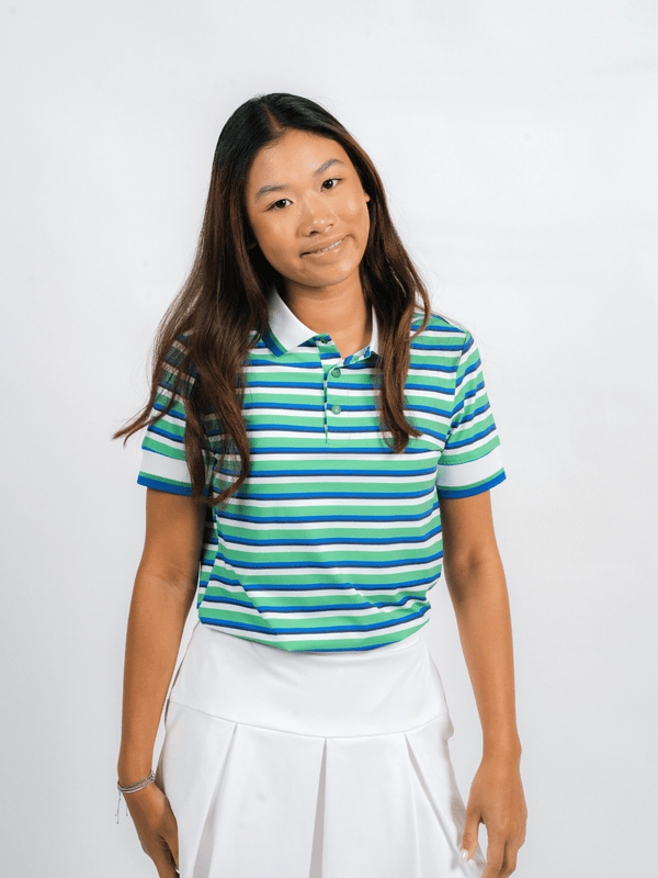 Lexi Polo - Blue & Green Stripes