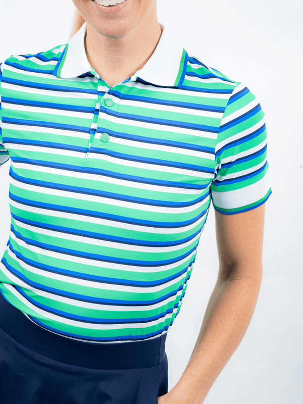 Lexi Polo Women's - Blue & Green Stripes