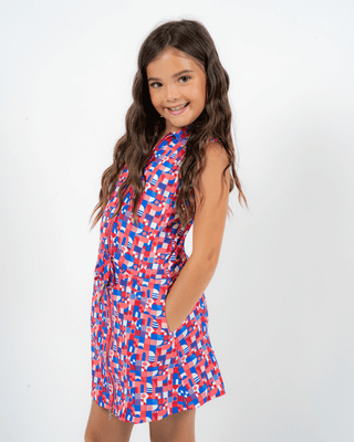 Liberty Dress Red Mosaic — Girls' Golf Dress, front view, full length