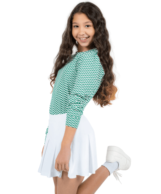 Love Lightweight Top Lucky Green — Girls' Golf Top, front view, on model, cropped at the hip