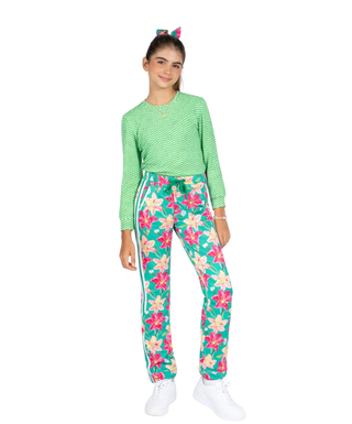 Queen Pants Queen Floral — Girls' Golf Pants, front view, full length on model