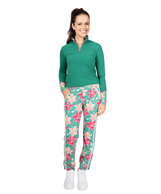 Queen Pants Queen Floral — Women's Golf Pants, front view, full length on model
