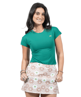 Queen Tee Lucky Green — Women's Golf Tee, front view, full length on model