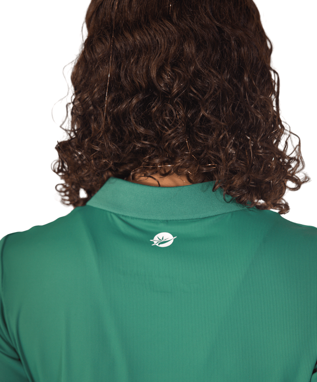 RB Polo in Lucky Green, close up of the back collar and the Marie Birdie logo