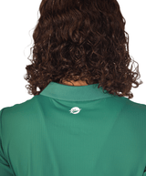 RB Polo in Lucky Green, close up of the back collar and the Marie Birdie logo